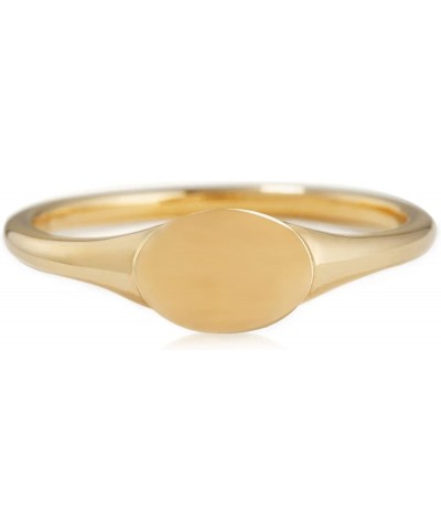 14K Gold Plated Signet Rings Stackable Plain Slim Oval-shaped Thin Pinky Band for Women Girls - 1.5mm Classic Dainty Cute Sta...