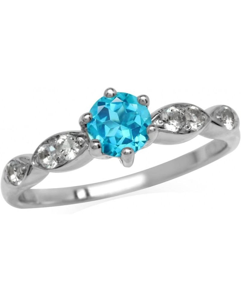 5mm Round Shape White Gold Plated 925 Sterling Silver Engagement Ring 5 Silver Genuine Paraiba Neon Blue Topaz $14.38 Rings