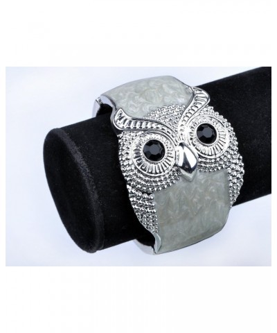 Silvery Shiny Tone Owl Bird Cream Enamel Glossy Swirl Cloudy Bracelet Bangle Cuff $10.59 Bracelets