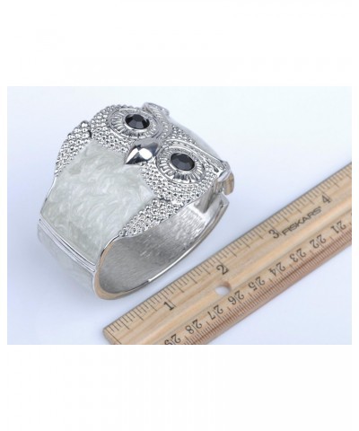 Silvery Shiny Tone Owl Bird Cream Enamel Glossy Swirl Cloudy Bracelet Bangle Cuff $10.59 Bracelets