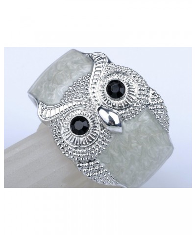 Silvery Shiny Tone Owl Bird Cream Enamel Glossy Swirl Cloudy Bracelet Bangle Cuff $10.59 Bracelets