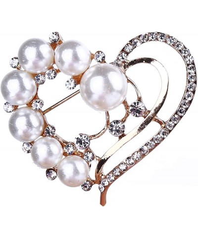 TraveT Gold Love Heart Pearl Brooch Pin Heart Shape Rhinestone Crystal Lapel Pin for Sweaters Coats Scarves Heart $4.55 Brooc...