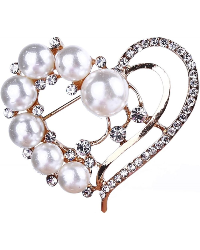 TraveT Gold Love Heart Pearl Brooch Pin Heart Shape Rhinestone Crystal Lapel Pin for Sweaters Coats Scarves Heart $4.55 Brooc...