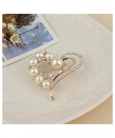 TraveT Gold Love Heart Pearl Brooch Pin Heart Shape Rhinestone Crystal Lapel Pin for Sweaters Coats Scarves Heart $4.55 Brooc...