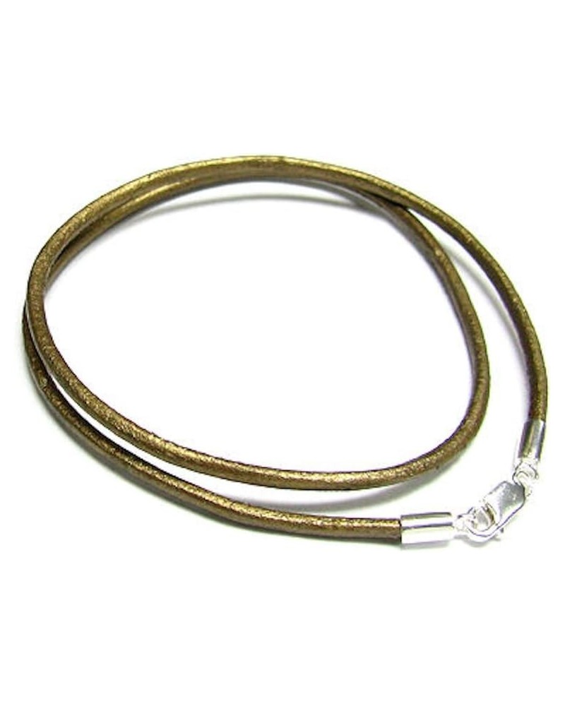 925 Sterling Silver Round Natural Leather Cord 2mm Choker Necklace Metallic Brown 20 Inches $12.14 Necklaces