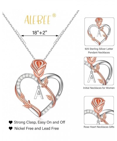 Initial Necklace Rose Heart Necklace Gifts for Women S925 Sterling Silver Initial Pendant Necklace 26 Alphabet Charm Necklace...