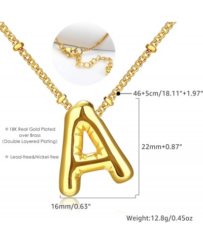 Gold Initial Bubble 3D Letter Necklace for Women Trendy with Beaded Satellite Chain, Dainty Cute Monogram Puffy Balloon Lette...