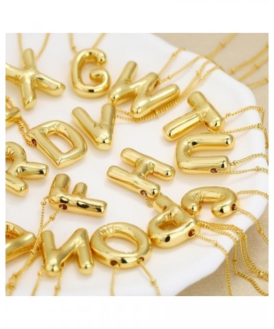 Gold Initial Bubble 3D Letter Necklace for Women Trendy with Beaded Satellite Chain, Dainty Cute Monogram Puffy Balloon Lette...