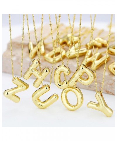 Gold Initial Bubble 3D Letter Necklace for Women Trendy with Beaded Satellite Chain, Dainty Cute Monogram Puffy Balloon Lette...