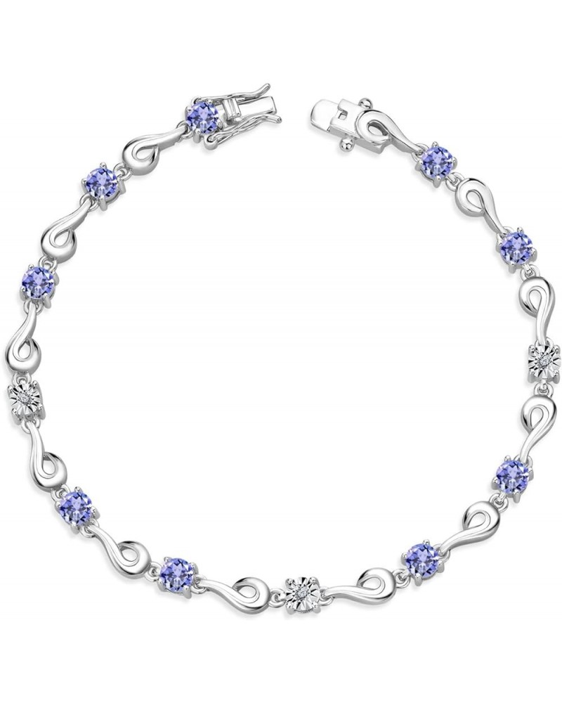 925 Sterling Silver Blue Tanzanite and White Lab Grown Diamond Bracelet For Women (2.72 Cttw, Gemstone December Birthstone, R...