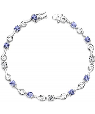 925 Sterling Silver Blue Tanzanite and White Lab Grown Diamond Bracelet For Women (2.72 Cttw, Gemstone December Birthstone, R...