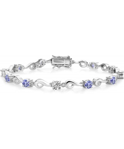 925 Sterling Silver Blue Tanzanite and White Lab Grown Diamond Bracelet For Women (2.72 Cttw, Gemstone December Birthstone, R...