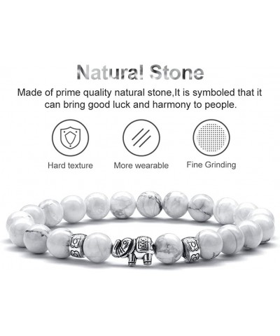 Elephant Gift Bracelet, 8mm Natural Howlite Stone Bracelets for Women Men Stress Relief 7 Chakra Yoga Bracelet Bead Bracelets...