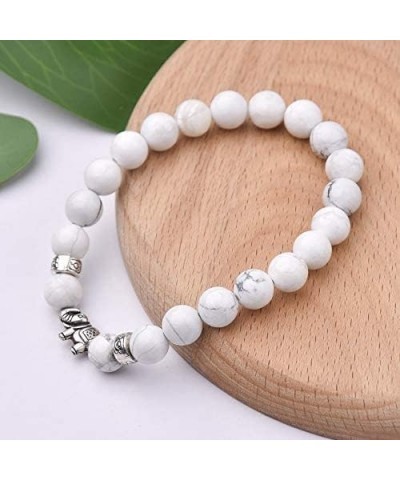 Elephant Gift Bracelet, 8mm Natural Howlite Stone Bracelets for Women Men Stress Relief 7 Chakra Yoga Bracelet Bead Bracelets...