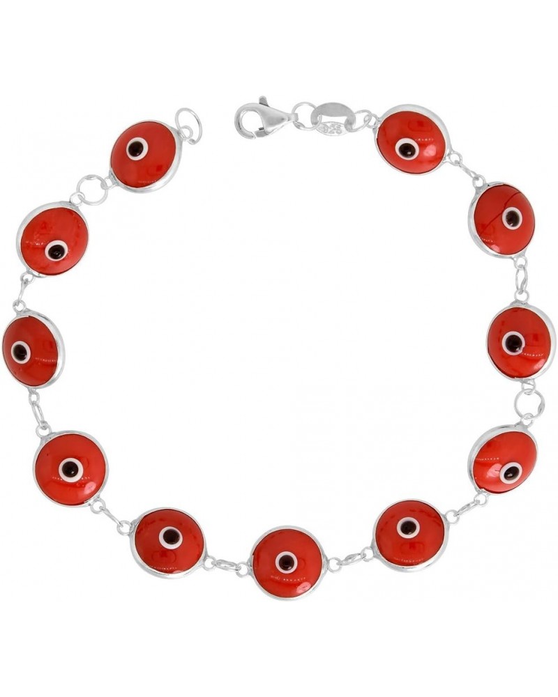 Sterling Silver Evil Eye Bracelet for Women and Girls 10 mm Glass Eyes Available Assorted Colors 7-8 inch Burgundy 8.0 Inches...