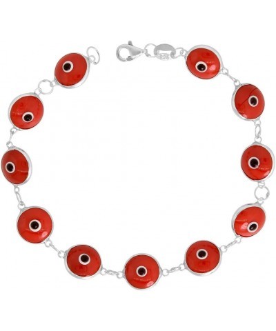 Sterling Silver Evil Eye Bracelet for Women and Girls 10 mm Glass Eyes Available Assorted Colors 7-8 inch Burgundy 8.0 Inches...