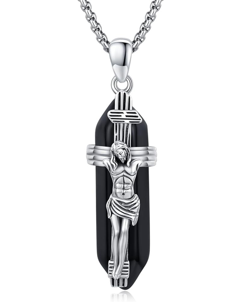 Healing Crystal Jesus/St Anthony Necklace 925 Sterling Silver Religious St Christ Necklace Protection Jewelry for Men Women J...