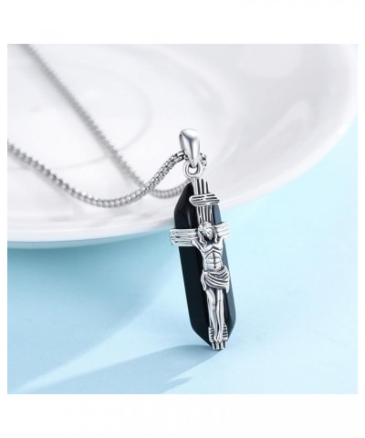 Healing Crystal Jesus/St Anthony Necklace 925 Sterling Silver Religious St Christ Necklace Protection Jewelry for Men Women J...