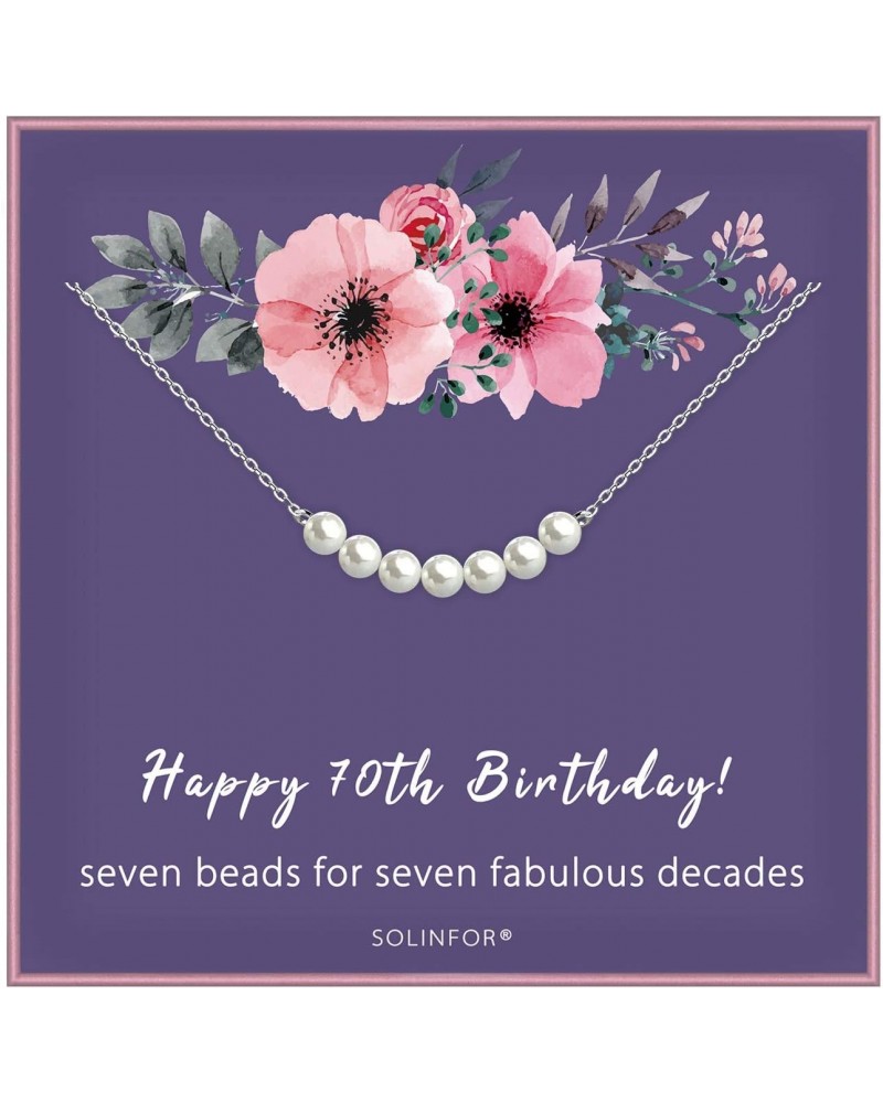 70th Birthday Gifts for Women - Sterling Silver Necklace Seven Pearls for Her 7 Decades - 70 Years Old Jewelry Gift Idea (70t...