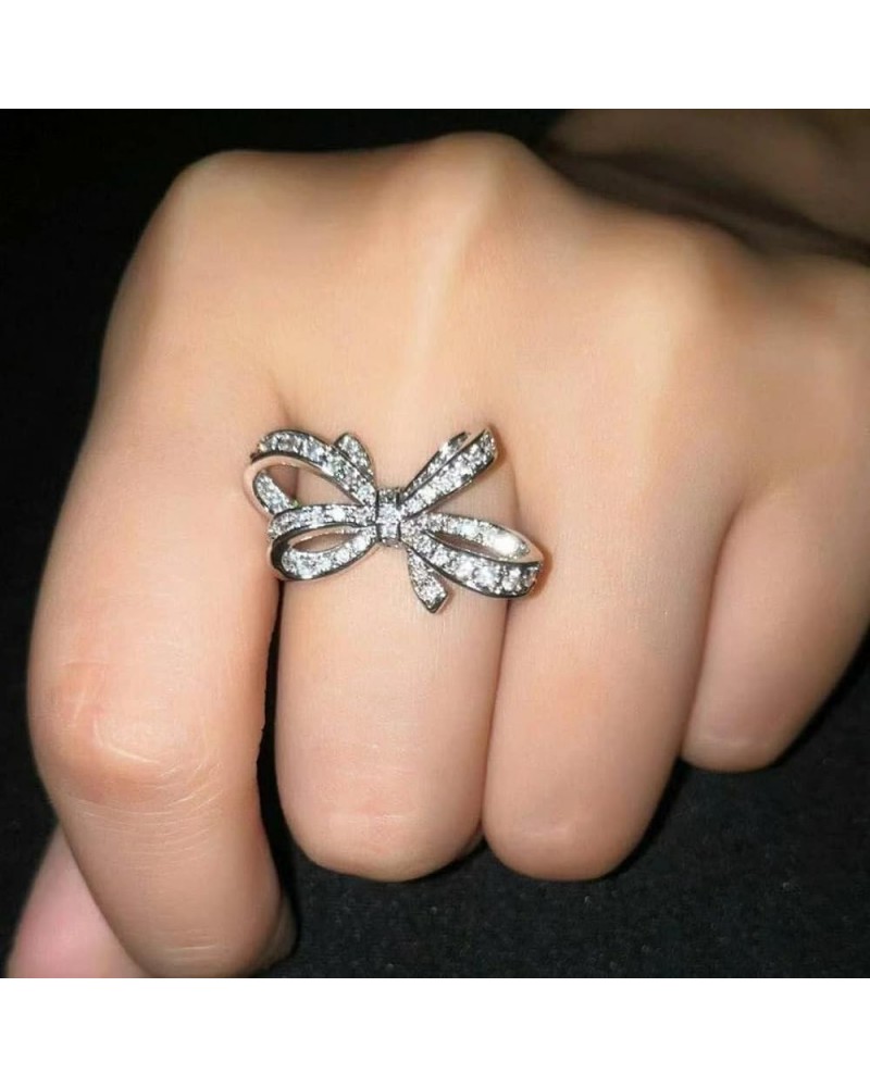 Butterfly Sparkly CZ Rhinestone Cubic Zirconia Cocktail Ring Bow-Knot Knuckle Ring Wedding Promise Jewelry Ring for Women and...