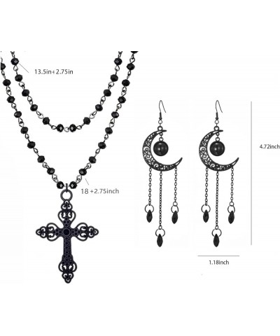 Gothic Cross Necklaces Moon Necklaces Cross Earrings Moon Earrings Black Pendant Choker Crystal Chain Halloween Jewelry Set f...