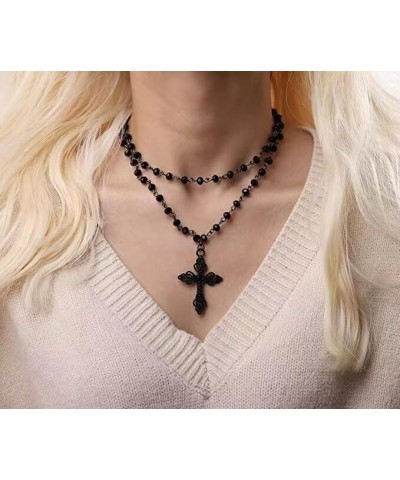 Gothic Cross Necklaces Moon Necklaces Cross Earrings Moon Earrings Black Pendant Choker Crystal Chain Halloween Jewelry Set f...