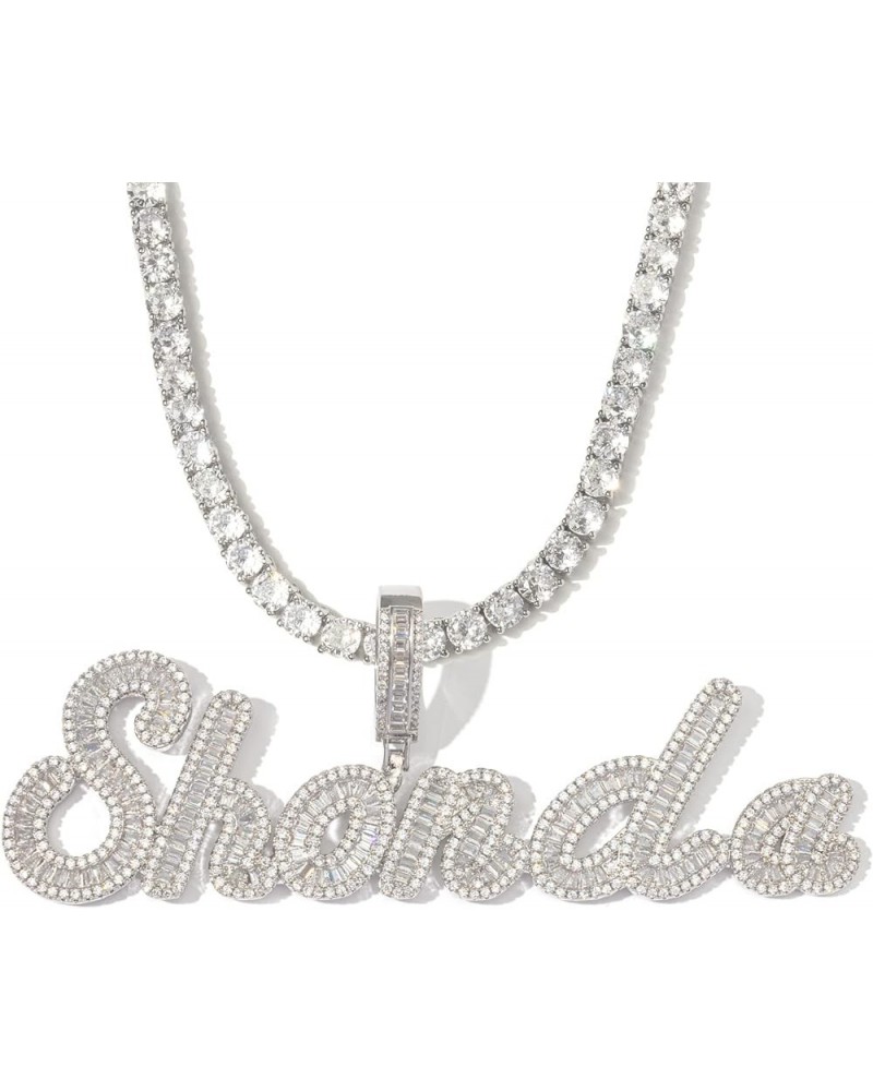 Iced Out Custom Name Necklace Personalized with Cuban Link Chain, Hip Hop 14k Real Gold Plated Personalized Initial Baguette ...