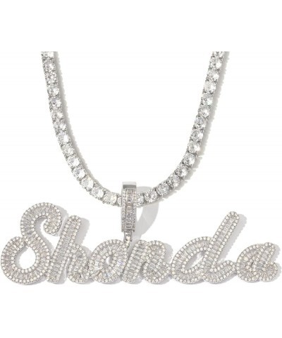 Iced Out Custom Name Necklace Personalized with Cuban Link Chain, Hip Hop 14k Real Gold Plated Personalized Initial Baguette ...