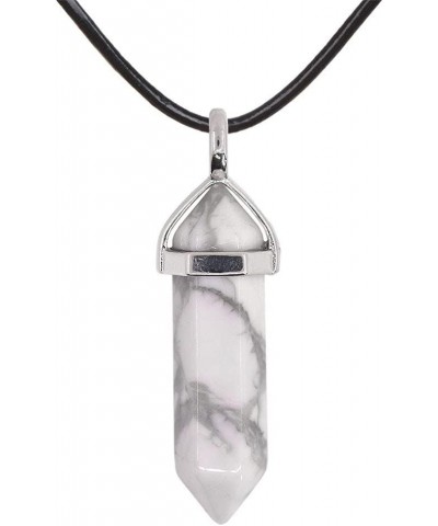 Natural Gemstone Hexagonal Pointed Reiki Chakra Pendant Genuine Leather Necklace 18 Howlite $7.34 Necklaces