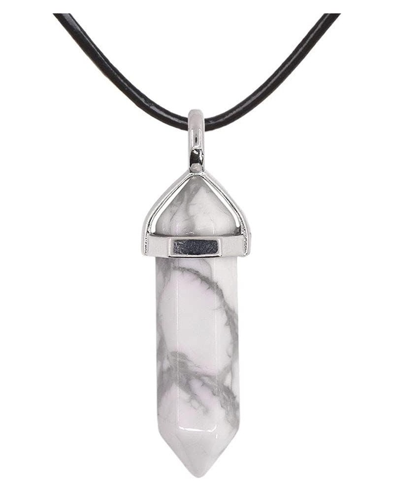 Natural Gemstone Hexagonal Pointed Reiki Chakra Pendant Genuine Leather Necklace 18 Howlite $7.34 Necklaces