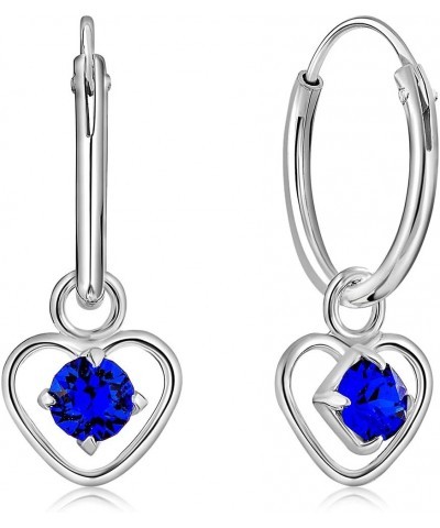 925 Sterling Silver TINY/VERY SMALL Endless Hoops/Sleepers Earrings and Dangling Heart with 3 mm Crystals from Swarovski Elem...