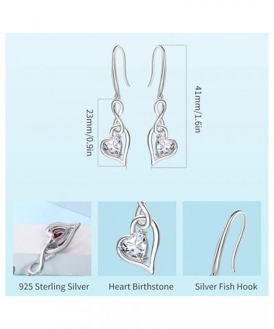 Birthstone Infinity Dangle Earrings for Women - 925 Sterling Silver Heart Cubic Zirconia Drop Hypoallergenic Gemstone Danglin...