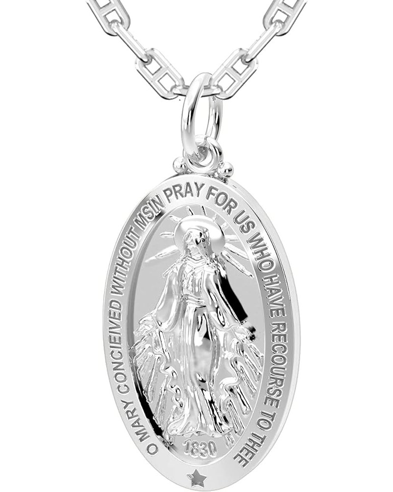 Ladies Polished 925 Sterling Silver 28mm Large Virgin Mary Pendant Necklace, 18in to 24in 20in, 2.9mm Marine Cable Chain $30....