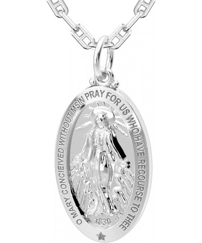 Ladies Polished 925 Sterling Silver 28mm Large Virgin Mary Pendant Necklace, 18in to 24in 20in, 2.9mm Marine Cable Chain $30....