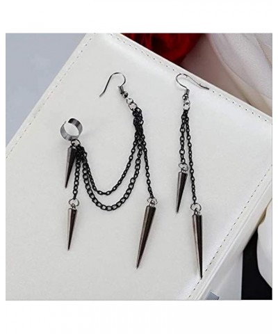 Retro Long And Short Rivet Earrings Ear Clips Fashion Goth Punk Tassel Earrings black1 $8.39 Earrings