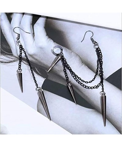 Retro Long And Short Rivet Earrings Ear Clips Fashion Goth Punk Tassel Earrings black1 $8.39 Earrings