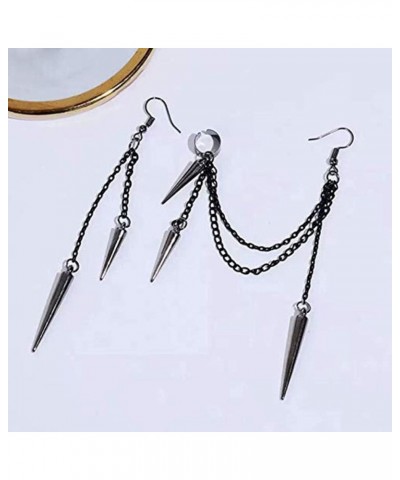 Retro Long And Short Rivet Earrings Ear Clips Fashion Goth Punk Tassel Earrings black1 $8.39 Earrings