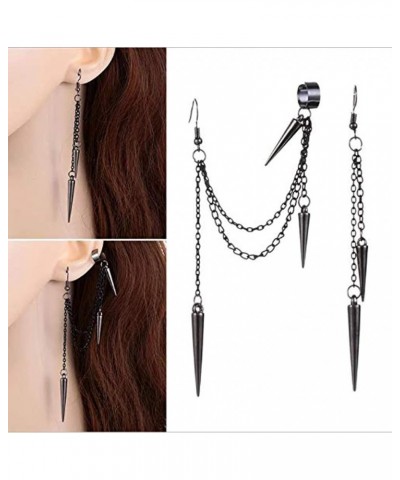 Retro Long And Short Rivet Earrings Ear Clips Fashion Goth Punk Tassel Earrings black1 $8.39 Earrings