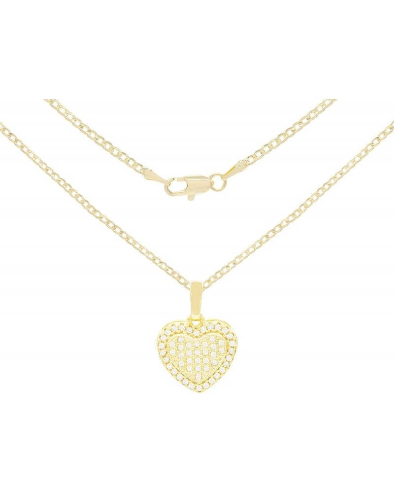 BEBERLINI Heart Cubic Zirconia Pendant 14K Gold Filled Box Rope Curb Chain Necklace Set CZ Charm Lobster Clasp Fashion Jewelr...