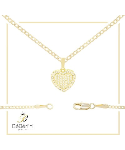 BEBERLINI Heart Cubic Zirconia Pendant 14K Gold Filled Box Rope Curb Chain Necklace Set CZ Charm Lobster Clasp Fashion Jewelr...