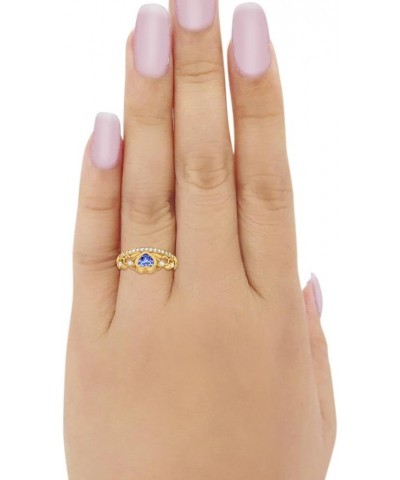 Heart Crown Ring Half Eternity Simulated Cubic Zirconia 925 Sterling Silver Choose Color Yellow Tone, Simulated Tanzanite CZ ...