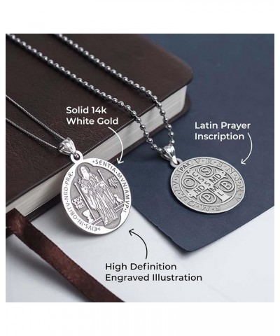 Saint Benedict Religious Medal - in Sterling Silver, 10K, or 14K Gold 3/4 x 3/4 Inch Medal Only Solid 10k White Gold $66.81 P...