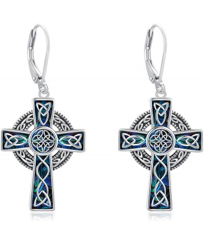 Celtic Knot Cross Earrings 925 Sterling Silver Abalone/Malachite Celtic Knot Cross Drop Earrings Celtic Knot Irish Religious ...