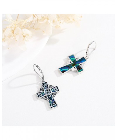 Celtic Knot Cross Earrings 925 Sterling Silver Abalone/Malachite Celtic Knot Cross Drop Earrings Celtic Knot Irish Religious ...