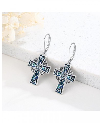 Celtic Knot Cross Earrings 925 Sterling Silver Abalone/Malachite Celtic Knot Cross Drop Earrings Celtic Knot Irish Religious ...