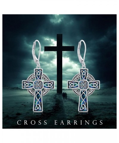 Celtic Knot Cross Earrings 925 Sterling Silver Abalone/Malachite Celtic Knot Cross Drop Earrings Celtic Knot Irish Religious ...