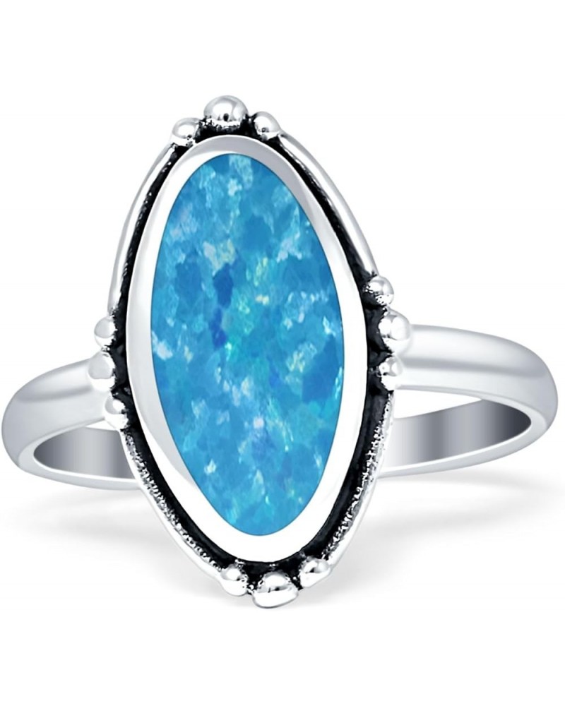 Oval Shape Oxidized Beaded Fashion Statement Thumb Ring 925 Sterling Silver Created Blue Opal White Tone Sterling Silver $12....