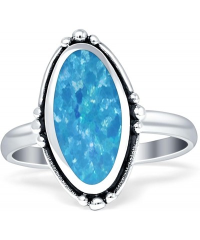 Oval Shape Oxidized Beaded Fashion Statement Thumb Ring 925 Sterling Silver Created Blue Opal White Tone Sterling Silver $12....