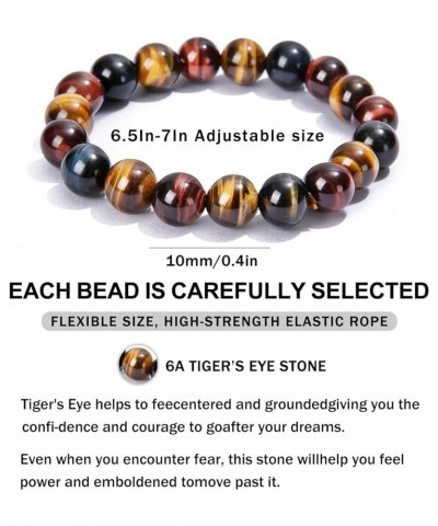 10mm/12mm Natural Gemstone Tiger Eye Stone Bracelet Healing Stretch Yoga Beaded Bracelet Suitable Gift for Men Women 6A Tiger...