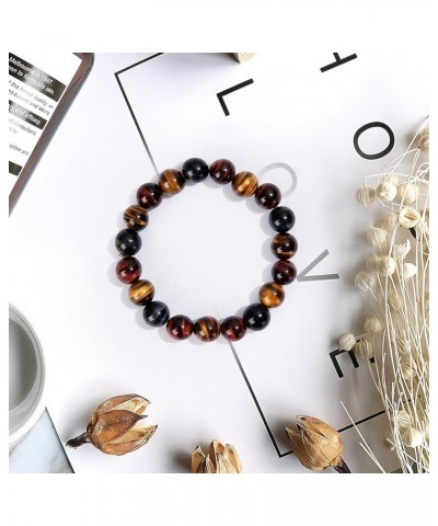 10mm/12mm Natural Gemstone Tiger Eye Stone Bracelet Healing Stretch Yoga Beaded Bracelet Suitable Gift for Men Women 6A Tiger...